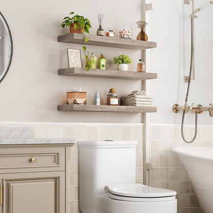 RALGEND Floating Shelves for Wall, 1.5" Thick Wall Shelf Set of 3 with Invisible Brackets, L31.5 x W7.9 Hanging Shelves Farmhouse Home Decor for Bathroom, Living Room, Bedroom, Rustic Brown 8301BJP3BF