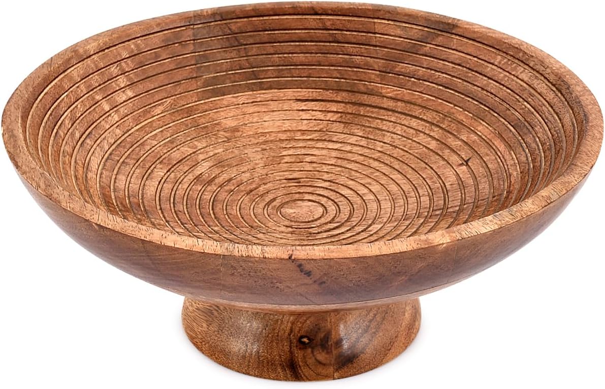 NIRMAN FRUIT BOWL Mango Wood Round Shaped Serving Bowl For Fruit,Dessert Platter Tray Dish Kitchen Dining Fruit,Dessert,Snack (12" x 12" x 5")