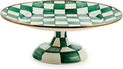 MACKENZIE-CHILDS Enamel Pedestal Serving Platter, Decorative Serving Dish for Food, Small, Black-and-White Courtly Check