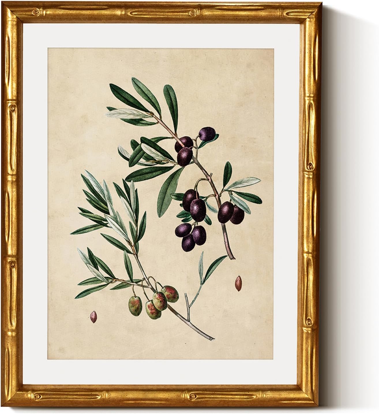 InSimSea Gold Bamboo Framed Canvas Wall Art, Retro Blue Hydrangea Botanical Prints, Antique Flowers Picture Frame with Mat, Victorian Home Wall Decor for Kitchen Living Room Bedroom, 11x14inch