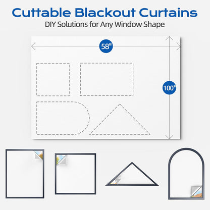 Blackout Curtains for Bedroom, 39" x 58" Portable Black Out Blinds with 20 Sets Hook & Loop Strips for 100% Blackout Window Film, Temporary Black-out Shades for Windows Cover Nursery Travel RV- Blacks
