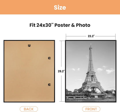 upsimples 24x36 Poster Frame Black 3 Pack, Scratch-Proof Picture Frames 24 x 36 for Photo Gallery - Slide-In Strips, Horizontal or Vertical Wall Mounting