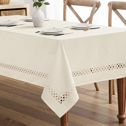 MIULEE Beige Rectangle Linen Polyester Tablecloth with Decorative Cutouts Spring Waterproof Stain Resistant & Shrink-Proof Table Cloth 52x70 inch Farmhouse Style for Dining Wedding and Outdoor