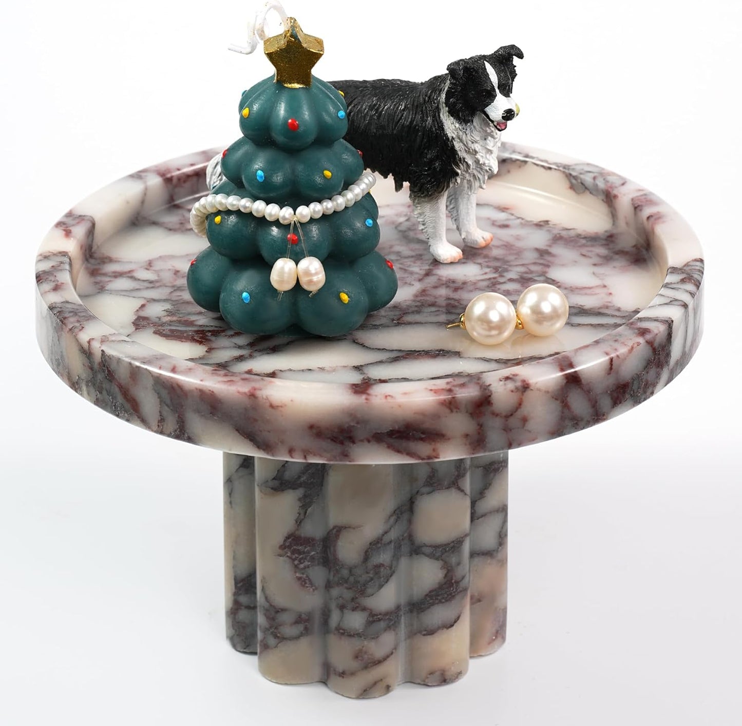 Marble Perfume Tray with Legs - Oval Decorative Stone Pedestal for Bathroom Vanity Coffee Table Kitchen Countertop, Footed Jewelry Candle Organizers Catchall Plate Riser with Scalloped Feet