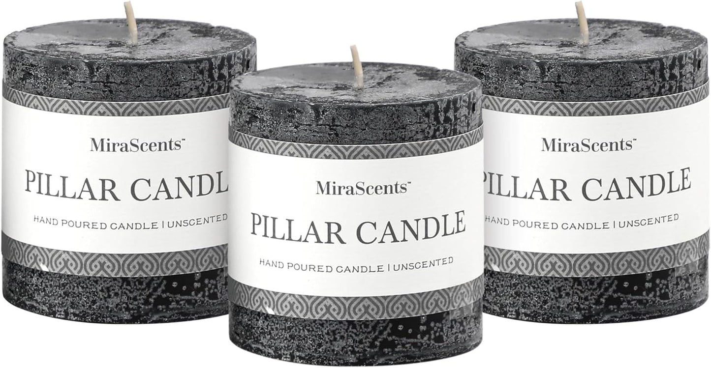 3x6 Inch Sage Green Pillar Candles Set of 3 - Unscented Spring, Long Clean Burning, Large Smokeless Dripless for Home Decor, Dinner Table, Bathroom, Rustic Decor