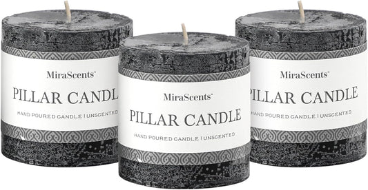 3x6 Inch Sage Green Pillar Candles Set of 3 - Unscented Spring, Long Clean Burning, Large Smokeless Dripless for Home Decor, Dinner Table, Bathroom, Rustic Decor