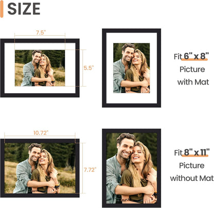upsimples 8x10 Picture Frame, Display Pictures 5x7 with Mat or 8x10 Without Mat, Wall Hanging Photo Frame, Black, 1 Pack - Colors A