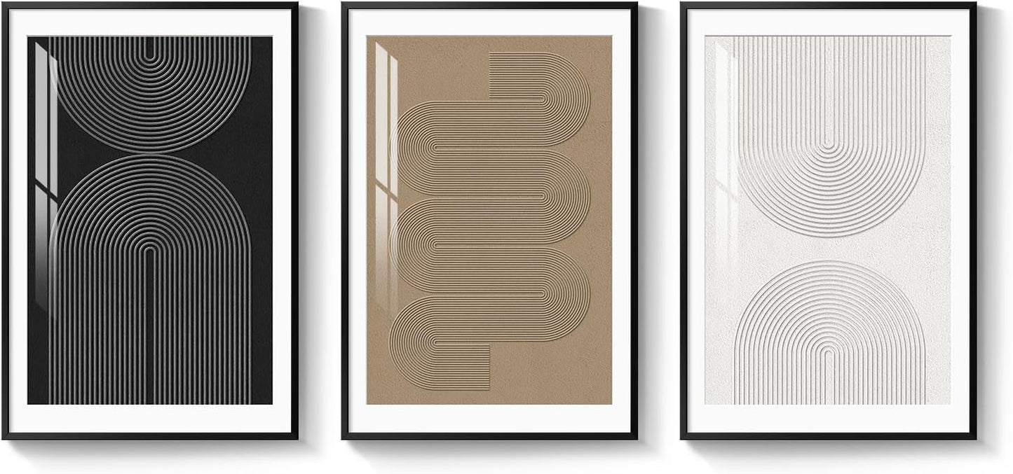 Large Framed Black and White Abstract Wall Art for Living Room, 3 Piece Big Modern Canvas Prints Paintings Artwork for Walls, Minimalist Abstract Art Pictures for Hallway, Office Wall Decor 24x36 In