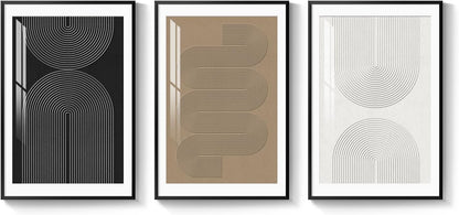 Large Framed Black and White Abstract Wall Art for Living Room, 3 Piece Big Modern Canvas Prints Paintings Artwork for Walls, Minimalist Abstract Art Pictures for Hallway, Office Wall Decor 24x36 In