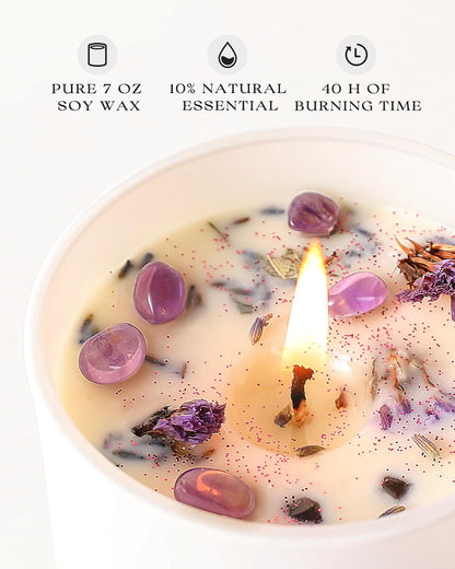 AOOVOO Lavender Scented Candles for Women - Aromatherapy Candle with Crystals Inside, 10oz Soy Candles for Home Scented, Birthday Gifts Mothers Day Candle for Women Mom