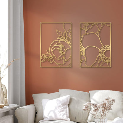 Glamativity 4 Pack Gold Wall Art Decor, Minimalist Single Line Real Metal Wall Art, Woman's Body Shape Abstract Wall Art (Gold Classic Style, 17 x 11.8'')