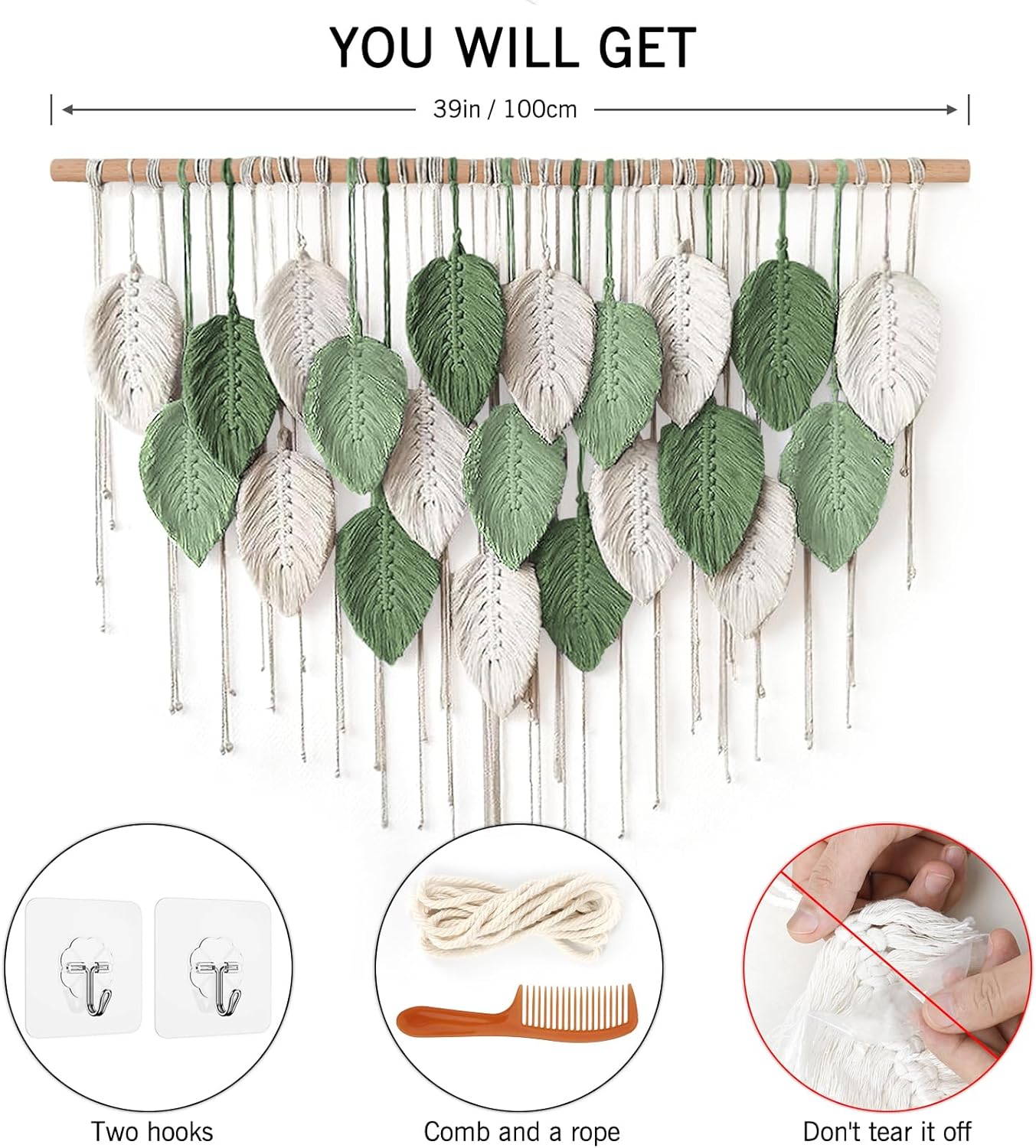 Weldomcor Large Macrame Wall Hanging Boho Home Decor, Handmade Bohemian Woven Leaves Macrame Tapestry Modern Aesthetic Chic Wall Art Decorations for Bedroom Living Room Nursery Office 39" W x 29.5" L