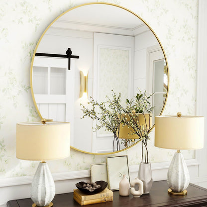 VooBang Large Black Round Bathroom Mirror, 48 inch Circle Wall Mounted Hanging Mirror with Simple Modern Circular Metal Frame for Hallway, Entryway, Living Room, Black Frame