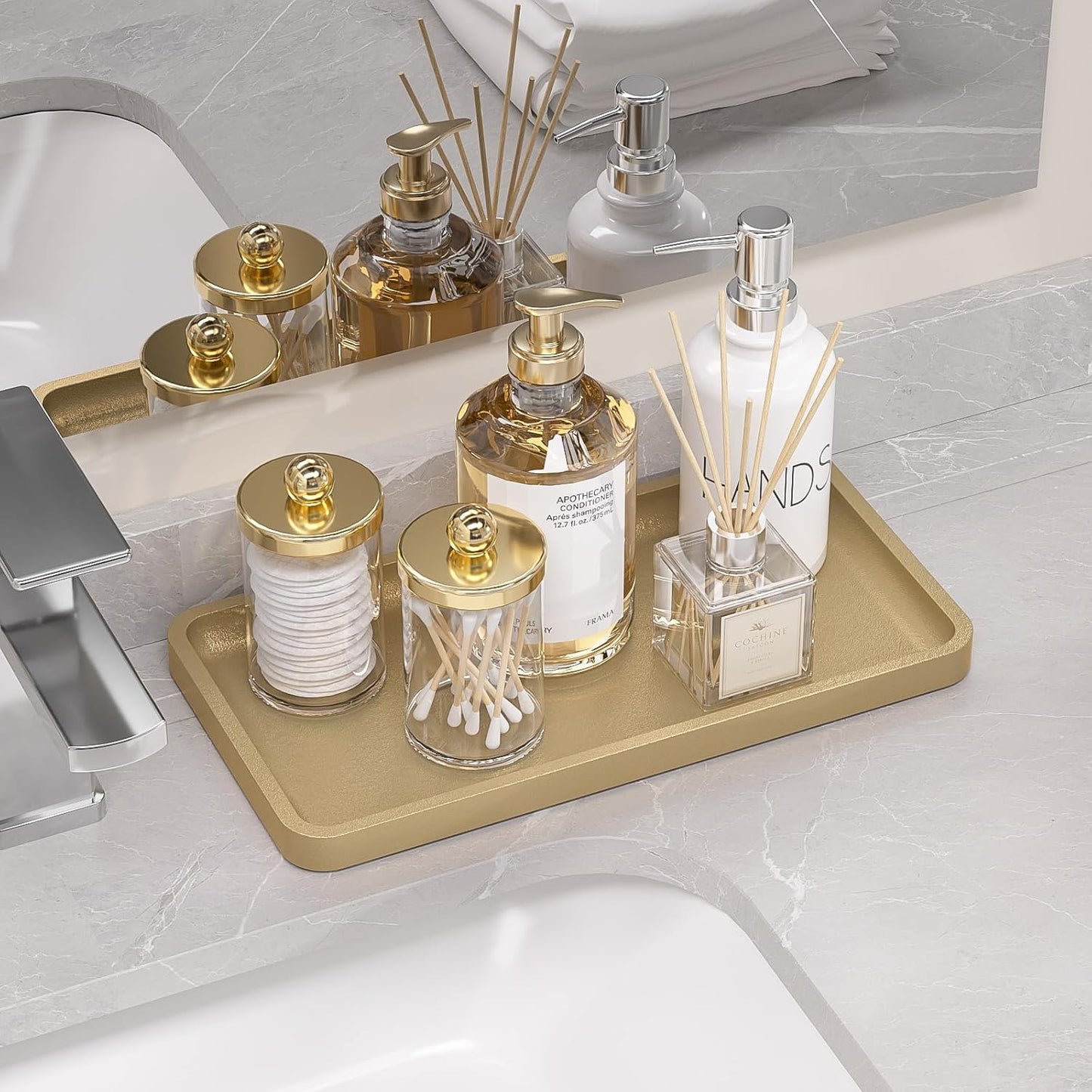 Bathroom Vanity Tray for Countertop - Bamboo Organizer Tray for Dresser Tops, Toilet, Perfume Small Decorative Tray Wood Tray for Home Decoration 11.81” L x 6.1” W x 0.79” H Black