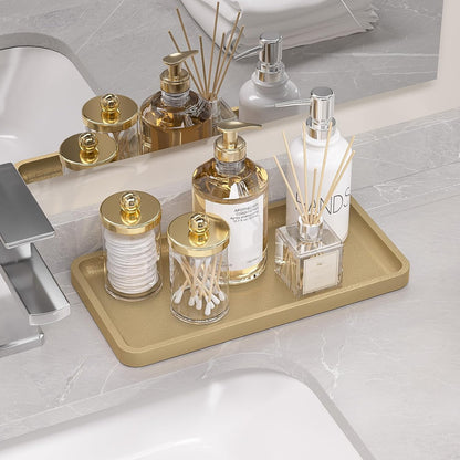 Bathroom Vanity Tray for Countertop - Bamboo Organizer Tray for Dresser Tops, Toilet, Perfume Small Decorative Tray Wood Tray for Home Decoration 11.81” L x 6.1” W x 0.79” H Black