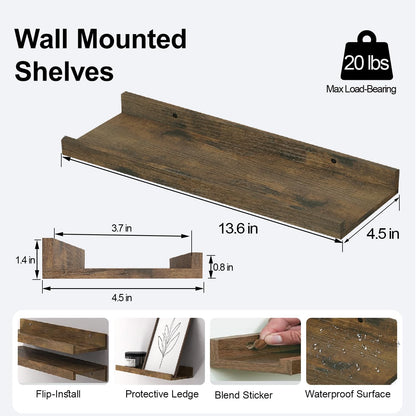 White Floating Shelves for Wall Decor, Wall Mounted Wood Storage Shelf for Bedroom, Living Room, Bathroom, Kitchen, Nursery, Display Picture Ledge Shelf with Lip Set of 2-14 Inches, White