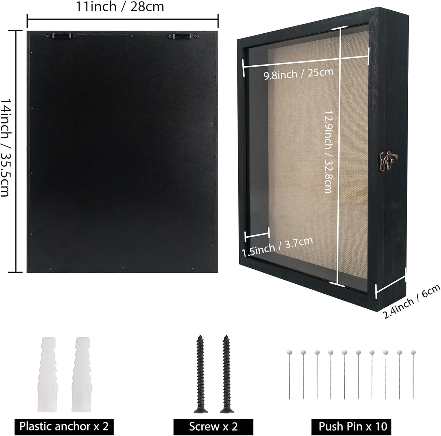 GraduatePro Shadow Box Frame 11x14 Display Case with Linen Back, Real Glass Window Door with Hinge, Picture Frame Wedding Bouquet Memorabilia Medals Photos Memory Box for Keepsakes, Carbonized Black