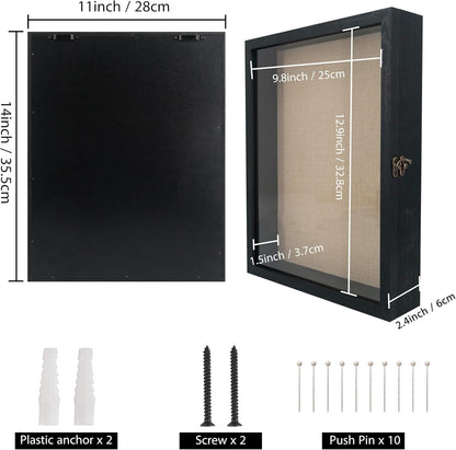 GraduatePro Shadow Box Frame 11x14 Display Case with Linen Back, Real Glass Window Door with Hinge, Picture Frame Wedding Bouquet Memorabilia Medals Photos Memory Box for Keepsakes, Carbonized Black