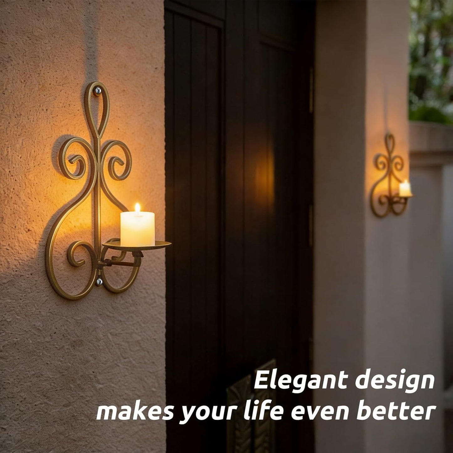 Wall Candle Sconces Set of 2, Double Scroll Pattern Candle Sconces, Metal Wall Candle Holder for Home Decor, Living Room, Dining Room, Bedroom, Black, Gifts for Men Women Mom or Dad