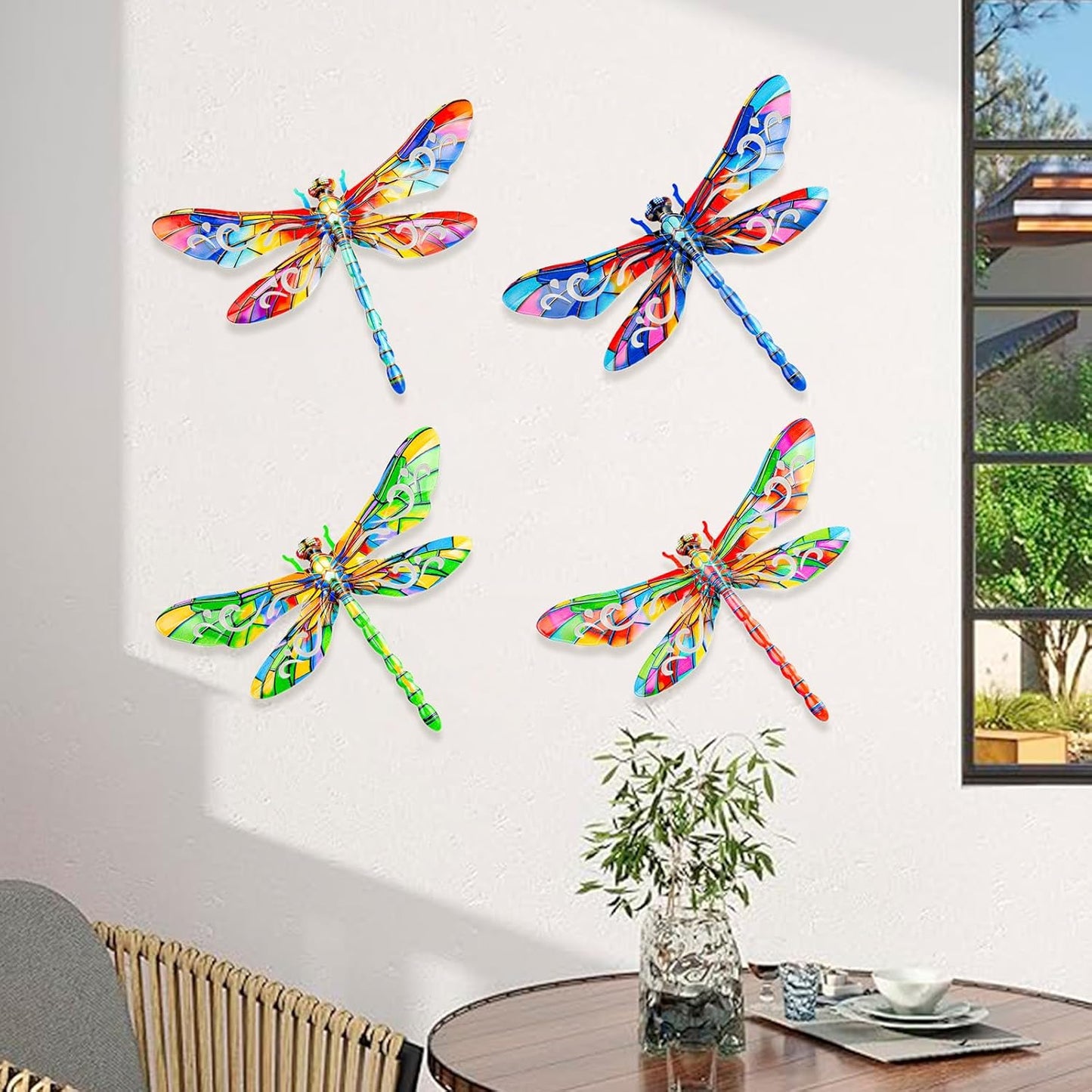 SUNREEK Metal Dragonfly Wall Decor, 9 Inches Dragonfly Outdoor Wall Art for Fence Garden Yard Patio Decorations