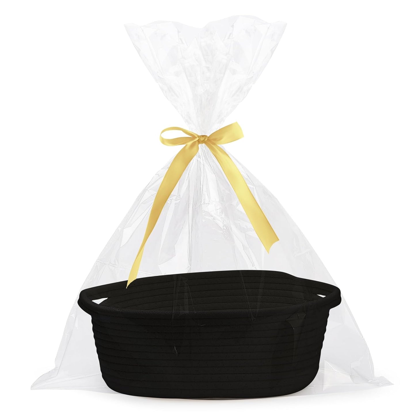 Pro Goleem Small Woven Basket with Gift Bags and Ribbons Durable Baskets for Mothers Day Gifts Empty Small Rope Basket for Storage 12"X 8" X 5" Baby Toy Baskets with Handles, White