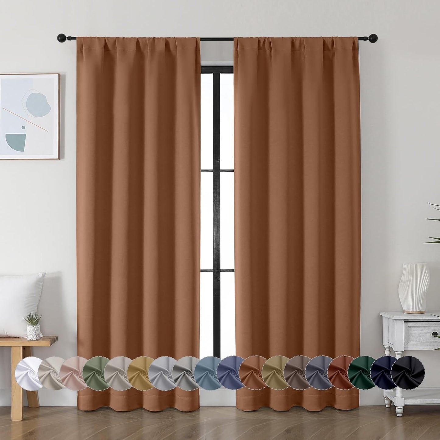 Simplebrand Ava Sage Green Blackout Curtains for Bedroom 63 Inch Length 2 Panels Set, Solid Thermal Insulated Energy Saving Rod Pocket Window Treatment Curtains Blackout Drapes, W40 x L63 Inch, Sage - Colors A