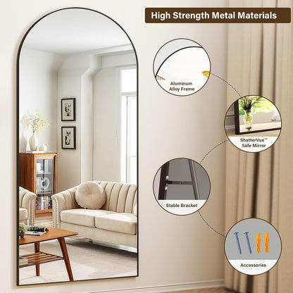 XRAMFY 56"x21" Arched Full Length Mirror Floor Mirrors with Aluminum Alloy Frame Free-Standing Wall Mounted Floor Mirrors or Large Dressing Mirror, Black Mirror Full Length