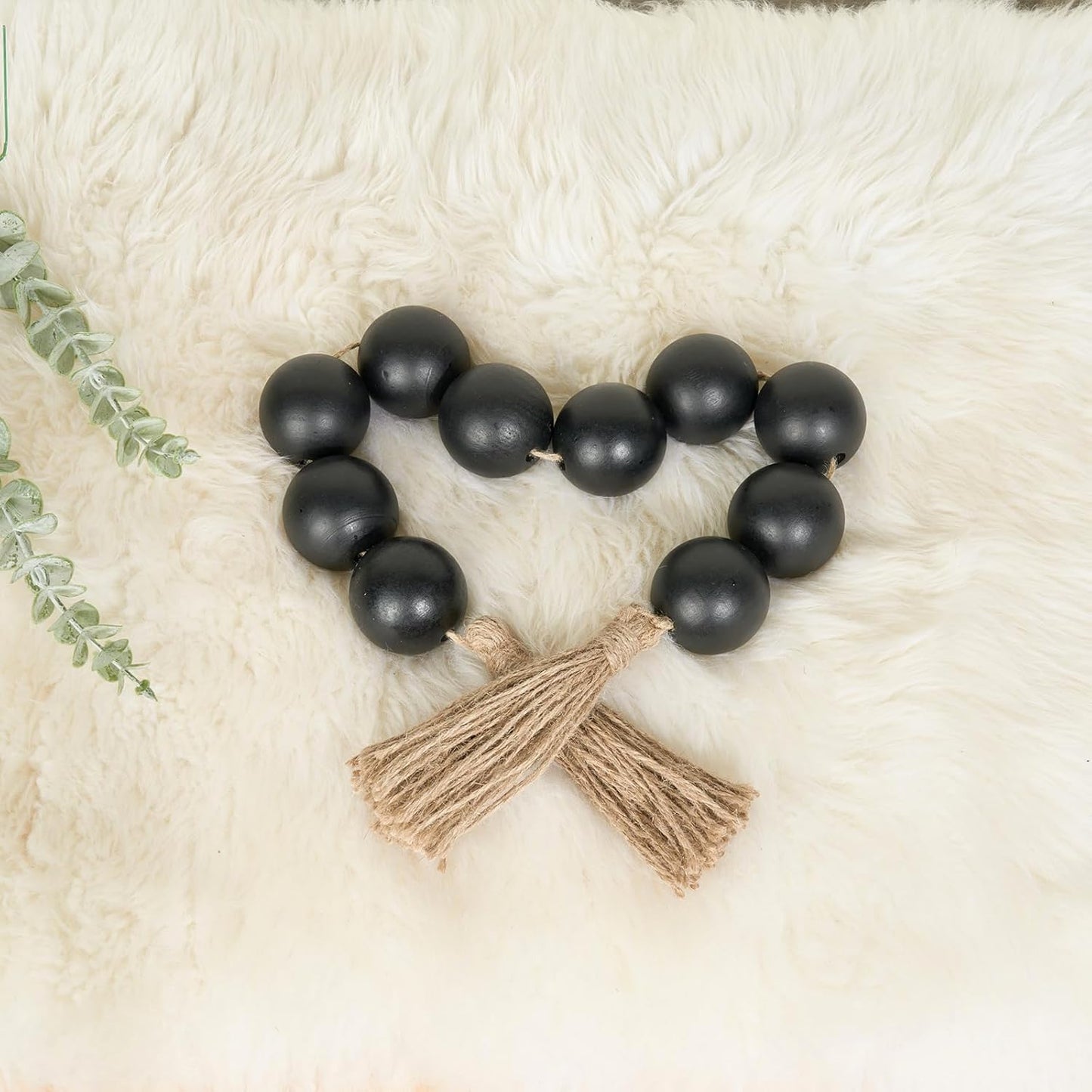 OMISHE Extra Large Wood Bead Garland with 2" Diameter Wooden Beads, 25.5" Long Rustic Farmhouse Decorative Wooden Beads Garland with Tassels, Boho Decorations for Home Table Mantle, Black