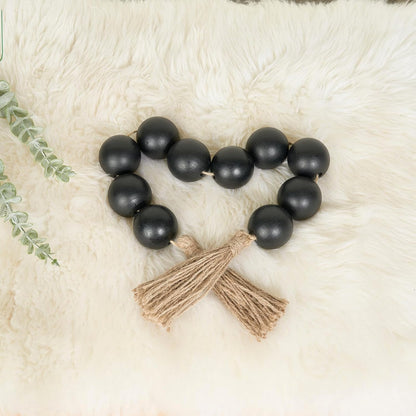 OMISHE Extra Large Wood Bead Garland with 2" Diameter Wooden Beads, 25.5" Long Rustic Farmhouse Decorative Wooden Beads Garland with Tassels, Boho Decorations for Home Table Mantle, Black