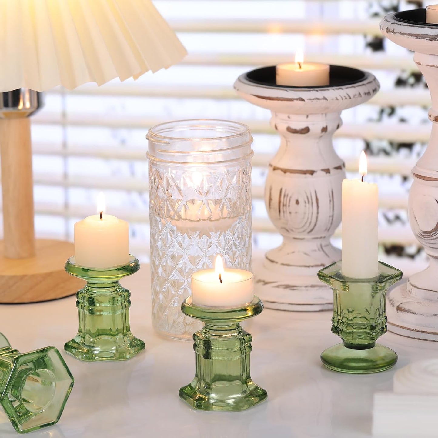 Lanttu Candlestick Holders Bulk, 12 Pcs Glass Candle Holders Set Clear, Crystal Taper Candle Holder for Wedding, Table Centerpiece, Home Decoration