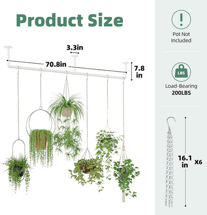 Galood Plant Hanger Indoor with 6 Hanging Chains Hanging Planters for Indoor Plants Hanging Plant Holder Window Plants Rod Black Metal Shelves(70.8 Inch Pot not Included