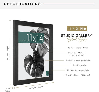 MCS Studio Gallery 16x24 Poster Frame Black Woodgrain Engineered Wood, Vertical & Horizontal Wall Hanging Large Picture Frame for Photos, Posters & Art Prints (1-Pack)