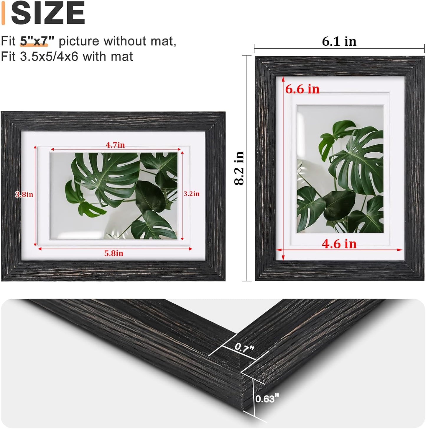 Egofine 8x10 Picture Frames Set of 4, Made of Solid Wood Covered by Plexiglass 4x6 and 5x7 with Mat or 8x10 without Mat, for Table Top Display and Wall Mounting Photo Frame Black