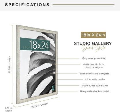 MCS Studio Gallery 16x24 Poster Frame Black Woodgrain Engineered Wood, Vertical & Horizontal Wall Hanging Large Picture Frame for Photos, Posters & Art Prints (1-Pack)