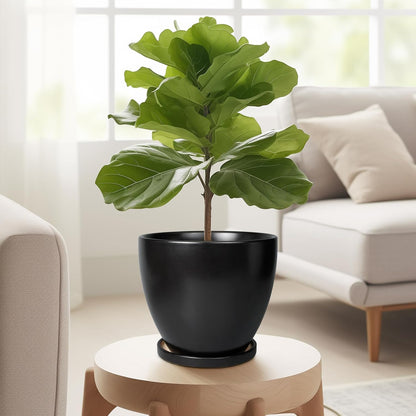 10 Inch Ceramic Planter Pot Round Plant Pot for Indoor Plants Outdoor Large Flower Pot with Drainage Hole and Saucer Blue