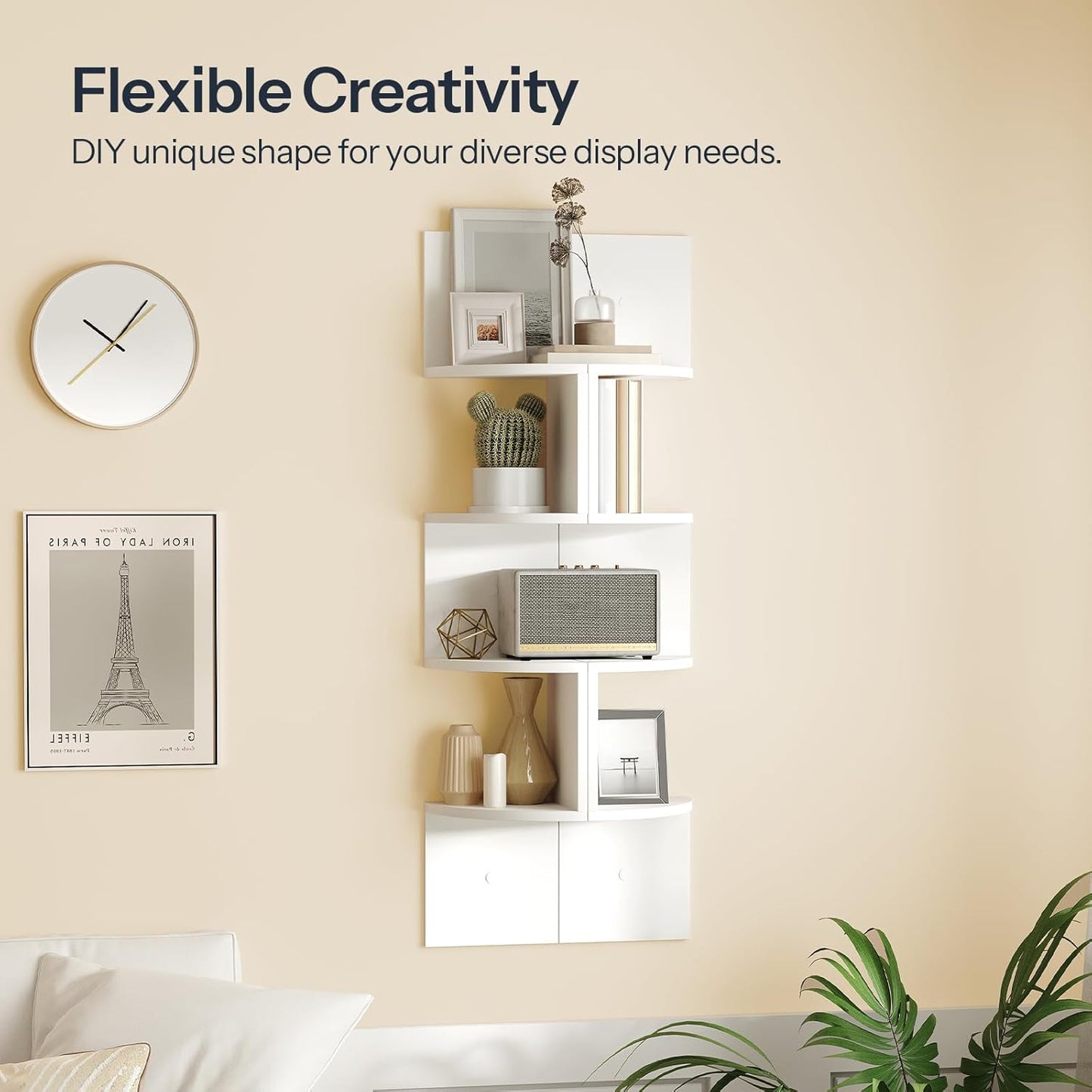 HOOBRO Corner Shelf Wall-Mounted, Set of 2 Floating Corner Shelves for Wall, 4-Tier Corner Bookshelves for Living Room, Bedroom, Bathroom, Home Office, Black BK25BJP201
