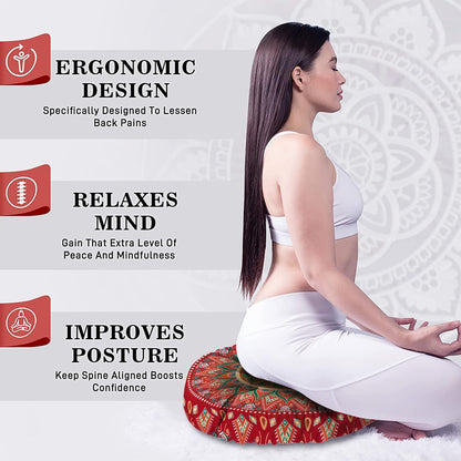 Mandala Meditation Cushion, Boho Meditation Mat, Meditation Pillows for Sitting on Floor, Cushions for Sitting in Home and Outdoor, Square Floor Pillow Cushion Seating for Yoga Accessories 22'' X 22''