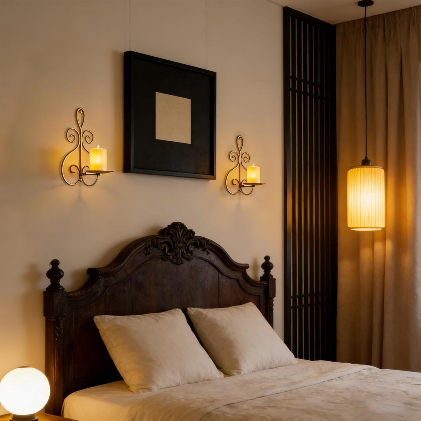 Wall Candle Sconces Set of 2, Double Scroll Pattern Candle Sconces, Metal Wall Candle Holder for Home Decor, Living Room, Dining Room, Bedroom, Black, Gifts for Men Women Mom or Dad