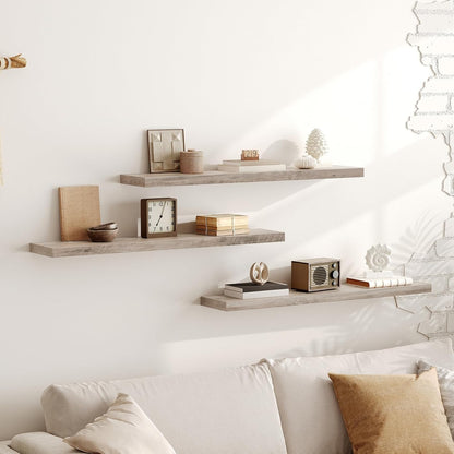 RALGEND Floating Shelves for Wall, 1.5" Thick Wall Shelf Set of 3 with Invisible Brackets, L31.5 x W7.9 Hanging Shelves Farmhouse Home Decor for Bathroom, Living Room, Bedroom, Rustic Brown 8301BJP3BF