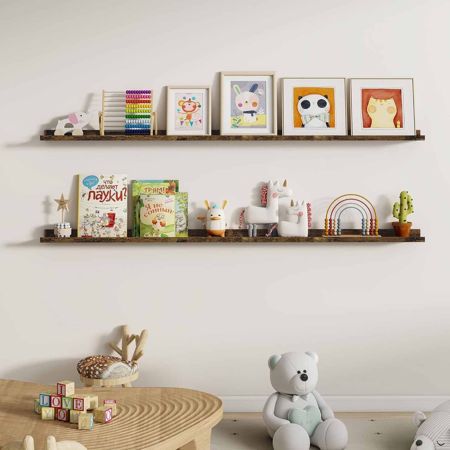 Dreamland Picture Ledge Shelf for Wall, Floating Shelves Set of 2, 48 Inch Long Floating Shelves with Lip for Living Room, Bedroom, Bathroom, Kitchen, White