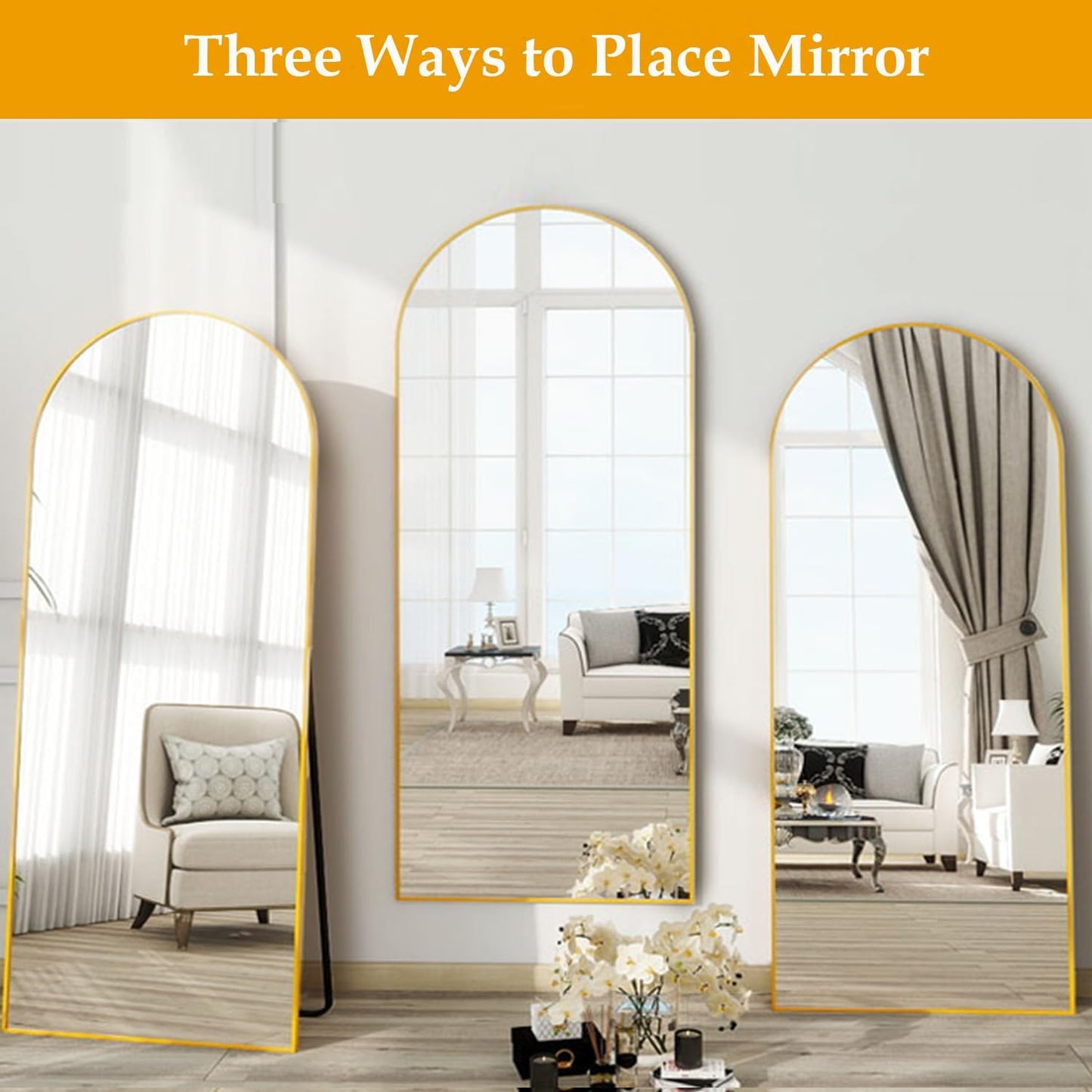 Dewfig Arched Full Length Mirror, 76"x34" Large Floor Mirror, Full Body Mirrors for Leaning or Hanging, Standing Mirrors for Bedroom, Living Room,Dressing Room, Aluminum Alloy Frame, Black
