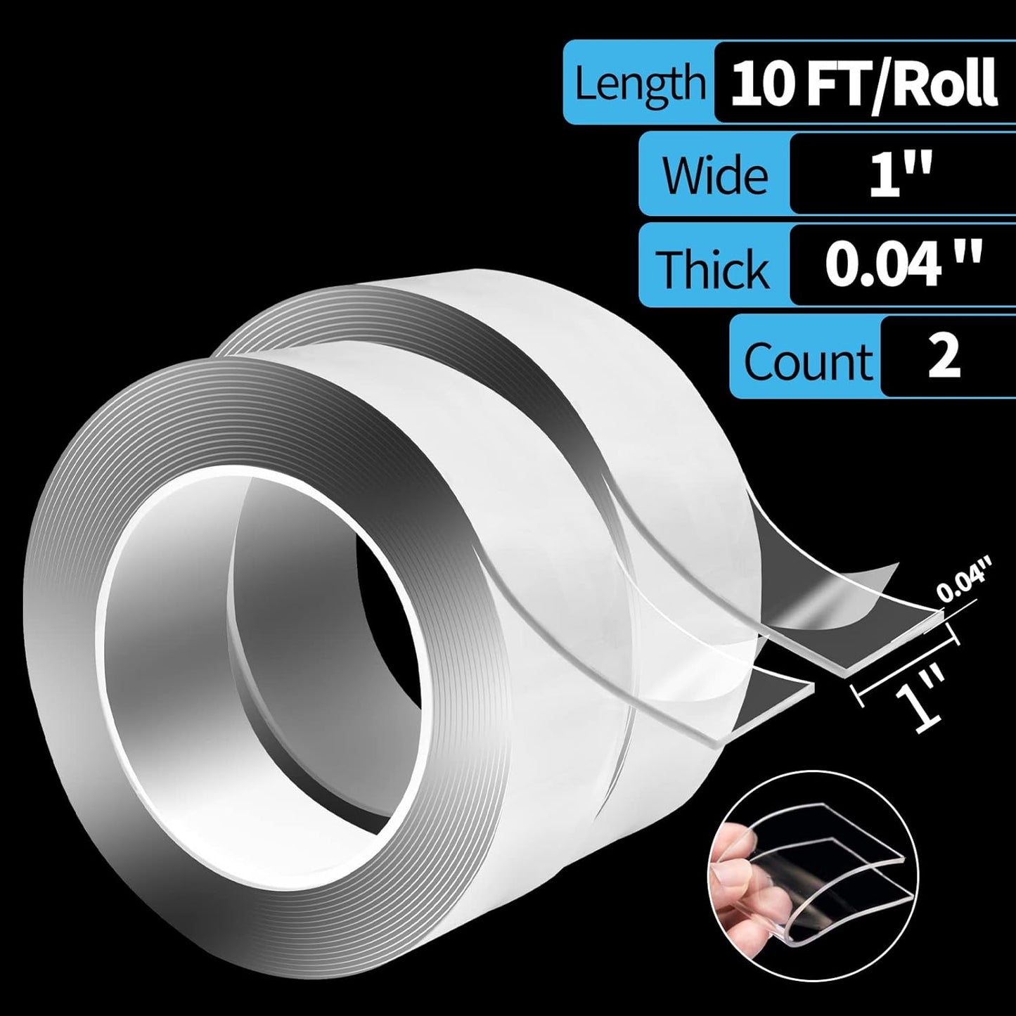 Art3d Double-Sided Mounting Tape (10FT), Multipurpose Removable Adhesive Foam Tape, Transparent, Household