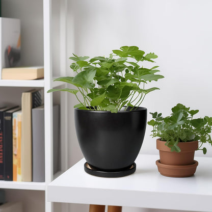10 Inch Ceramic Planter Pot Round Plant Pot for Indoor Plants Outdoor Large Flower Pot with Drainage Hole and Saucer Blue