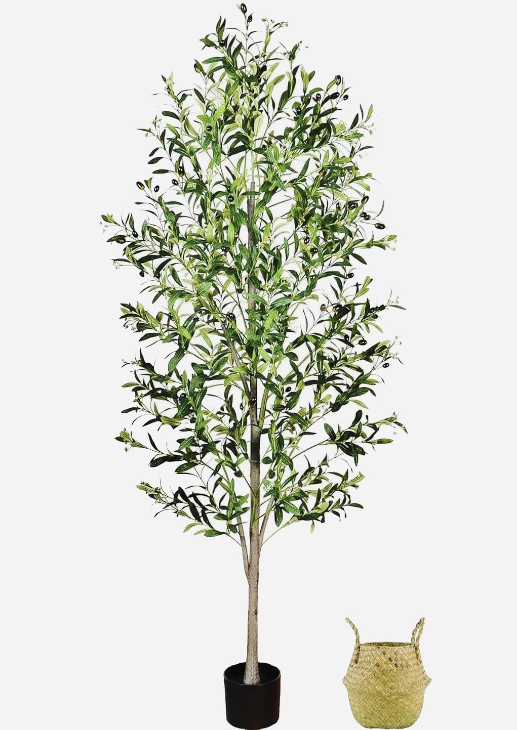 Artificial Olive Tree with White Pot,6FT high, Fake Tree containing 1440 Dense Leaves and 80 Highly Simulated Olive Fruits, Suitable for Home Office Living Room Floor Decoration