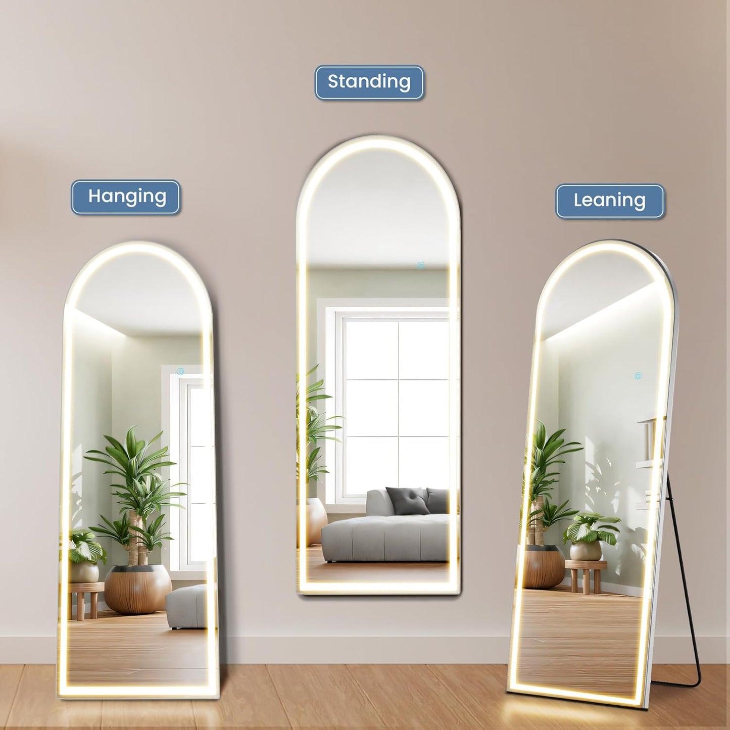 OLIXIS Black Arched Full Length Mirror 60"x16" for Bedroom, Full Body Mirror with Stand, Hanging or Leaning for Wall, Aluminum Alloy Thin Frame Floor Standing for Living Room