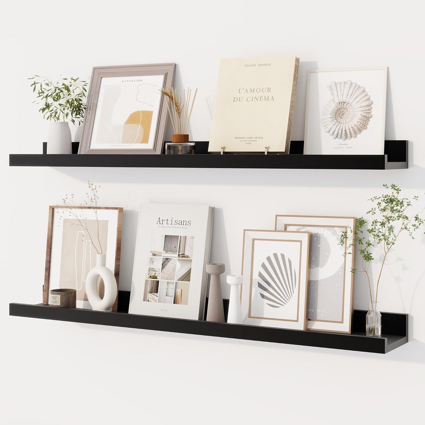 Dreamland Picture Ledge Shelf for Wall, Floating Shelves Set of 2, 48 Inch Long Floating Shelves with Lip for Living Room, Bedroom, Bathroom, Kitchen, White
