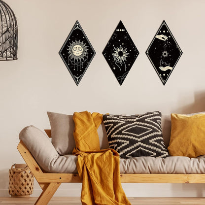 Sintuff 6 Pieces Gothic Wall Decor Boho Sun Moon Phases Wall Art Gothic Minimalist Stars Sun Hanging Wooden Home Decor Farmhouse Pediments for Gallery Living Bedroom Room(Mushroom)
