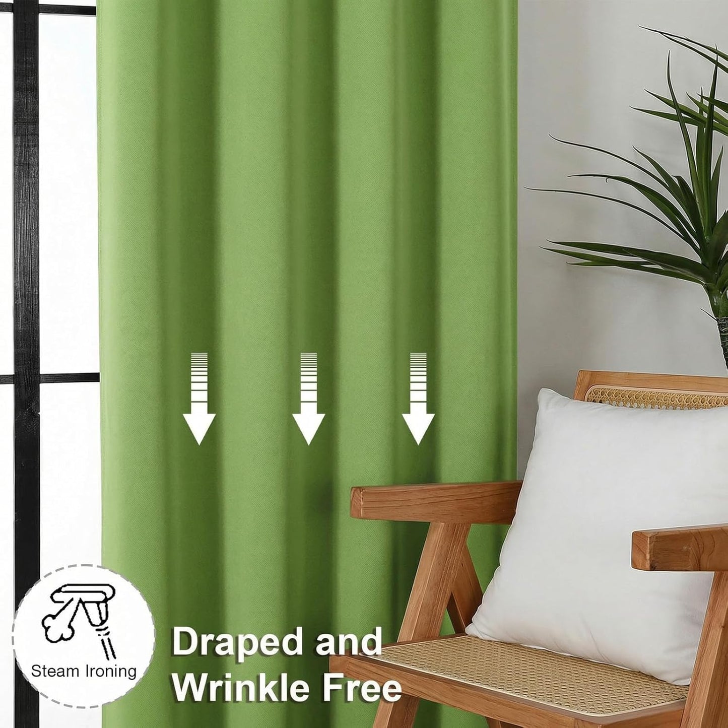 Simplebrand Ava Sage Green Blackout Curtains for Bedroom 63 Inch Length 2 Panels Set, Solid Thermal Insulated Energy Saving Rod Pocket Window Treatment Curtains Blackout Drapes, W40 x L63 Inch, Sage - Colors C