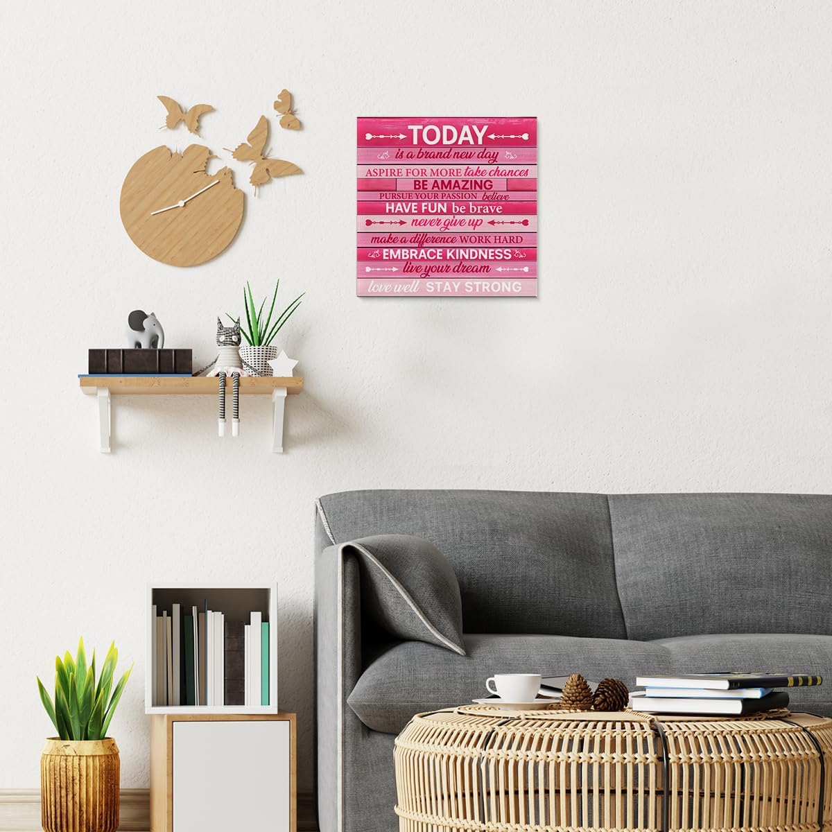 Inspirational Farmhouse Canvas Print Wall Art Decor One Small Positive Thought in the Morning Can Change Your Whole Day Sign Painting Plaque Rustic Home Decoration (8 X 8 Inches, Framed)
