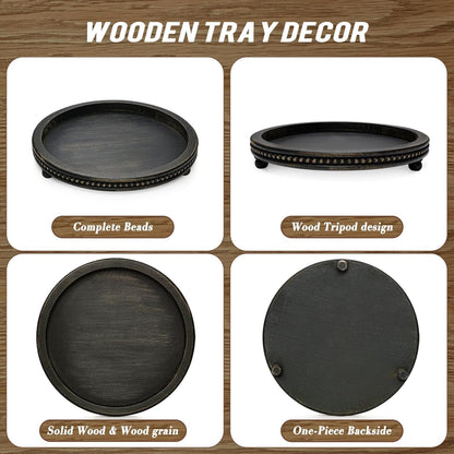 KULEDM Handmade Wooden Decorative Tray, Small Beaded Coffee Table Tray Decor, Sage Round Serving Tray for Coffee Table, Dining Room Table Entryway and Living Room Table